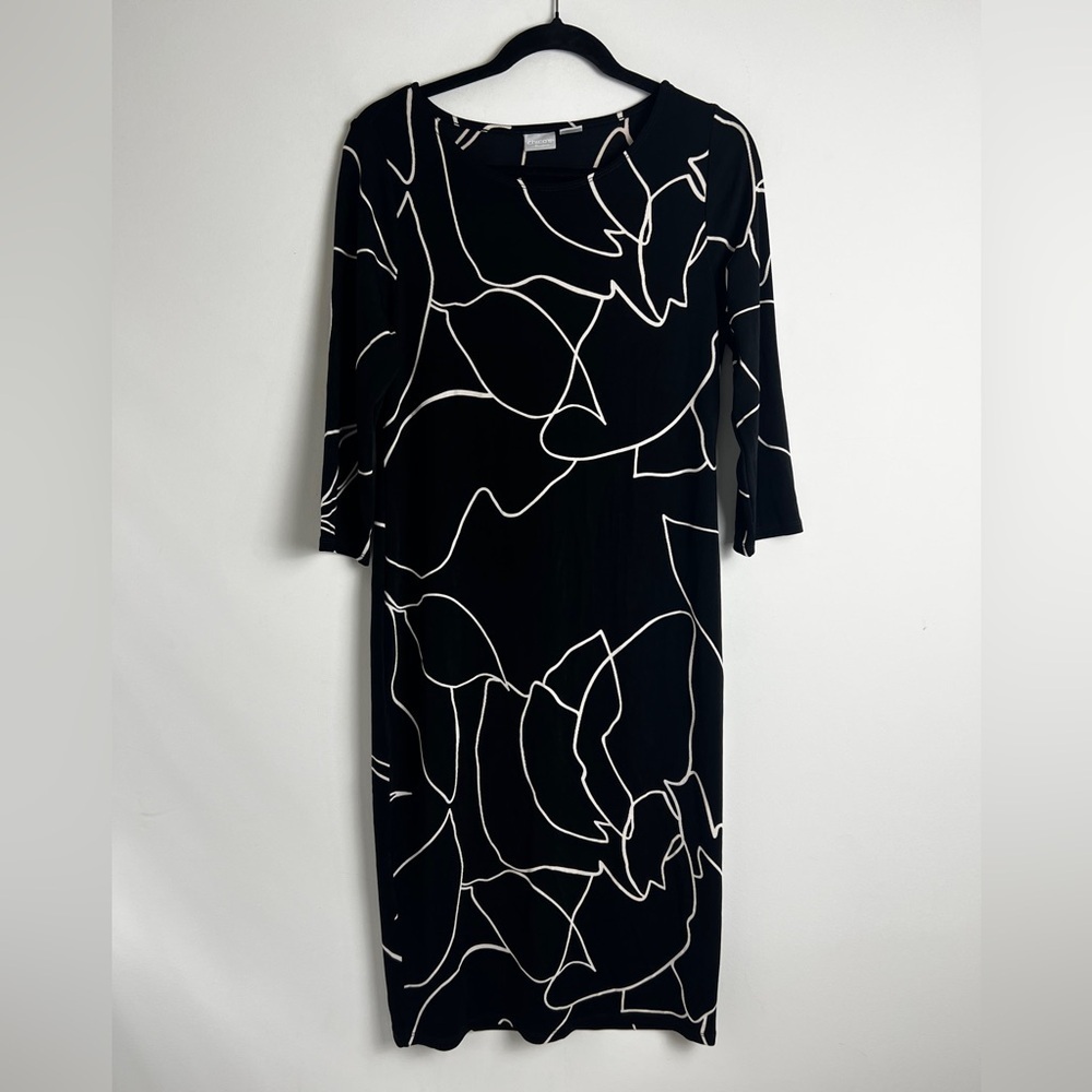 Chico's Travelers Black Cream Classic‎ Abstract Print Wrinkle Resistant Dress 1